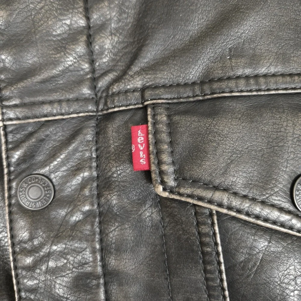 Levis Faux Leather Sherpa Aviator Bomber Jacket Men Large 46 Dark Brown Full Zip